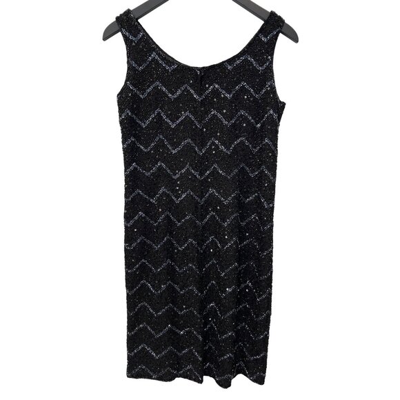 Y2K JKARA Beaded Sheath Dress Size 6 Zig Zag Sequin Elegant Cocktail Evening - Picture 2 of 6